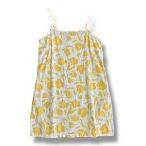 Old Navy Yellow Floral Linen Blend Mini‎ Dress L Adjustable Straps Sundress